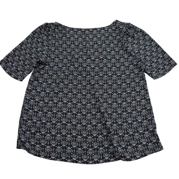 Loft Womens Short Sleeve Blouse Size Small Black & Blue Floral Pattern - Picture 5 of 5